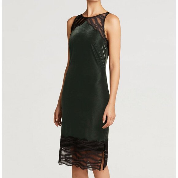 Wolford Women’s Esmeralda Slip Dress Size Small Dark Green Black Lace Velvet NWT - Picture 1 of 16